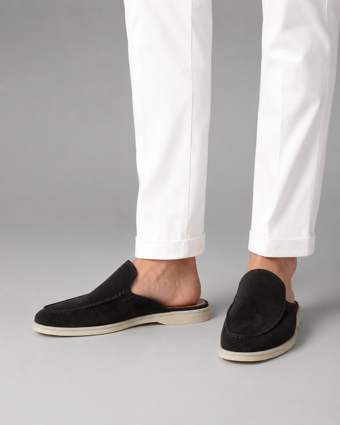 Men's Suede Mules – Open-Back Slip-On Style with Calfskin Lining
