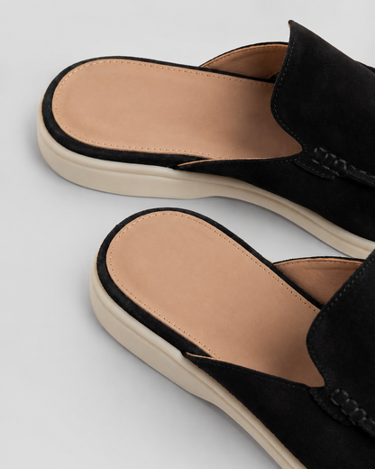 Men's Suede Mules – Open-Back Slip-On Style with Calfskin Lining