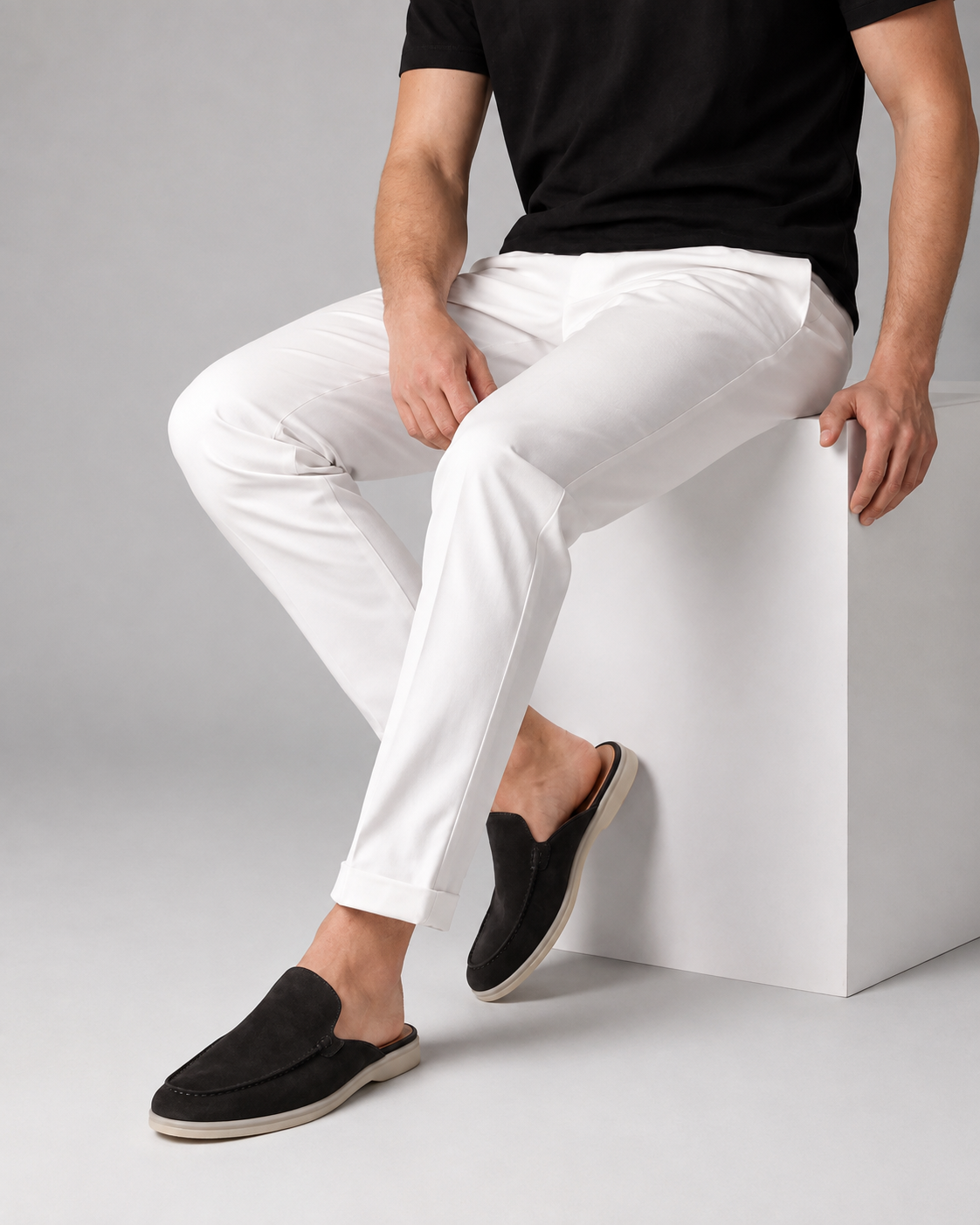 Men's Suede Mules – Open-Back Slip-On Style with Calfskin Lining