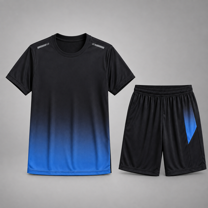 Men's Quick-Dry Sports Set – Short Sleeve T-Shirt with Adjustable Drawstring Waistband and Gradient Print Shorts