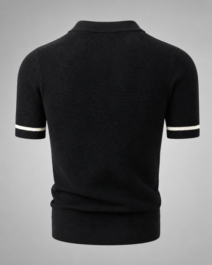 Men's Striped Knit Polo Shirt – Lapel Collar with Button Placket, Regular Fit