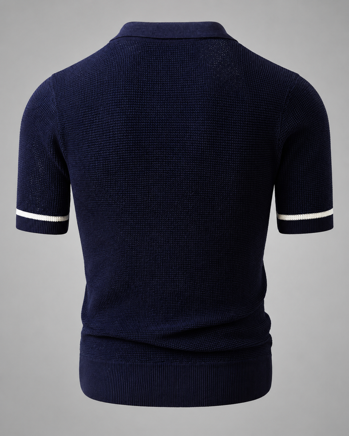 Men's Striped Knit Polo Shirt – Lapel Collar with Button Placket, Regular Fit