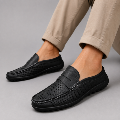 Men's Perforated Slip-On Loafers – Microfiber Upper with Flexible Sole