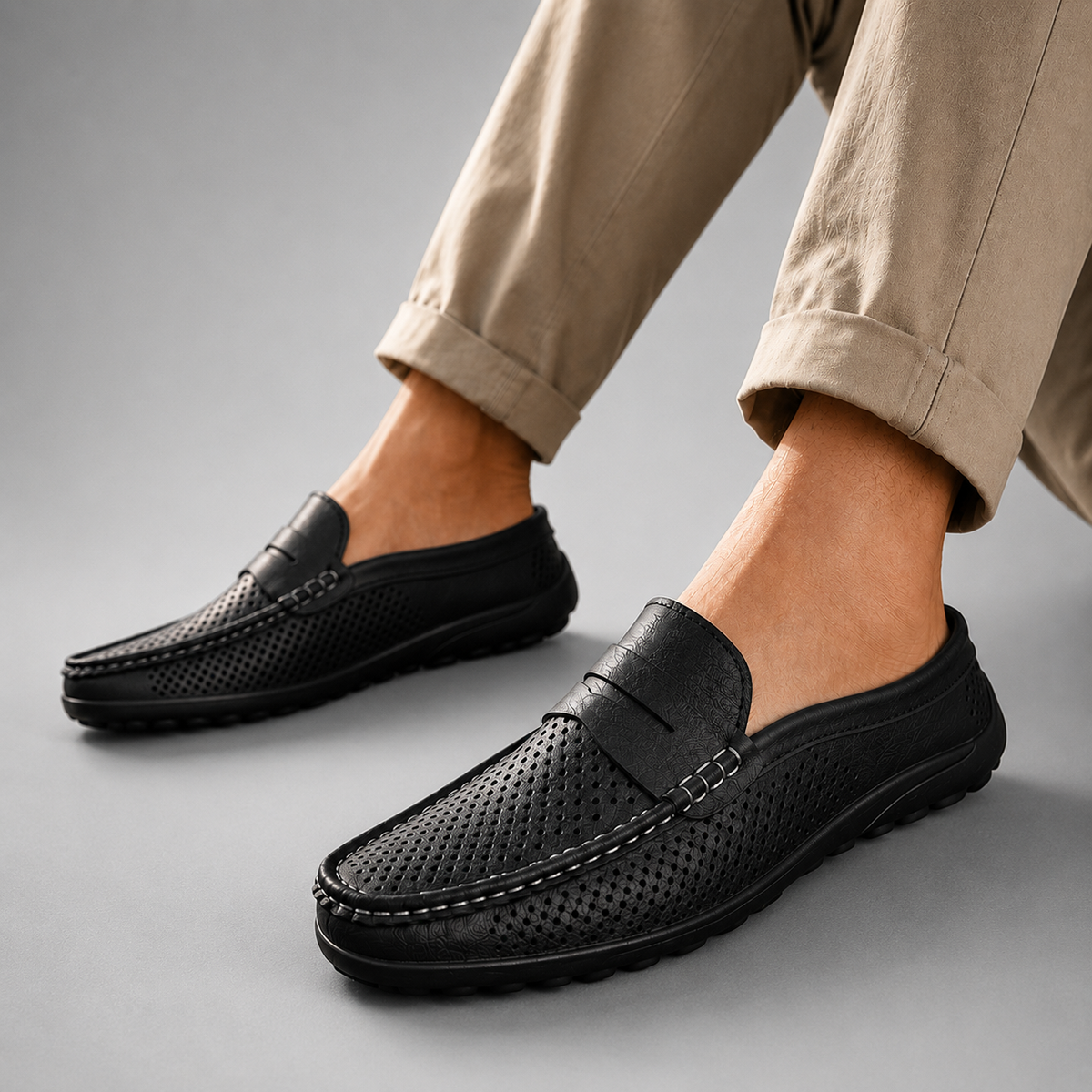 Men's Perforated Slip-On Loafers – Microfiber Upper with Flexible Sole