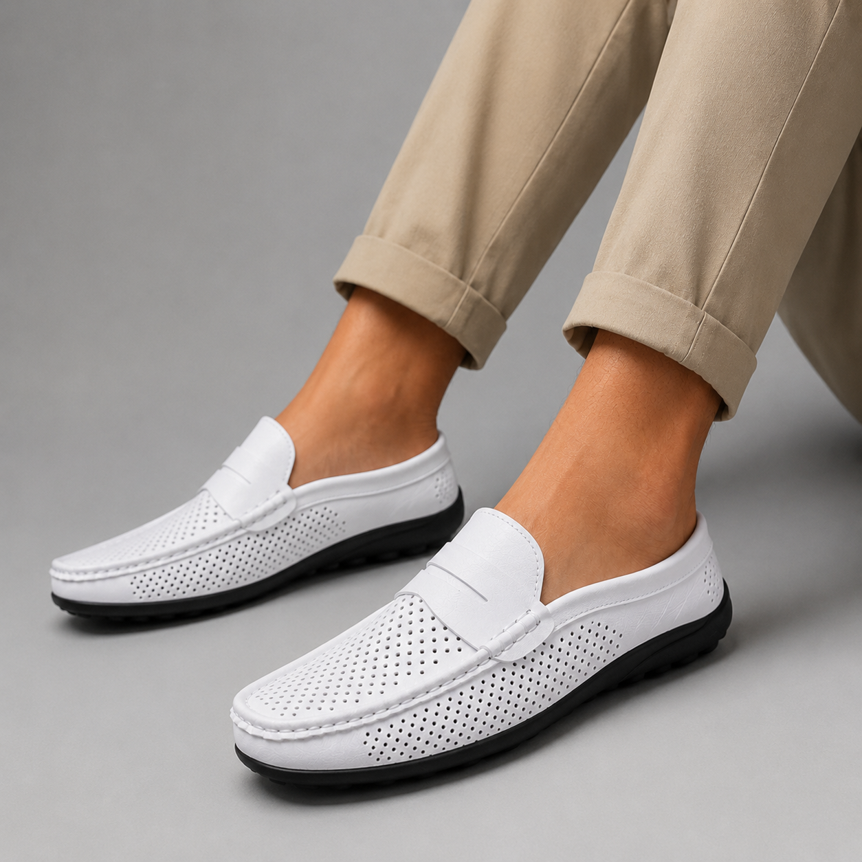 Men's Perforated Slip-On Loafers – Microfiber Upper with Flexible Sole