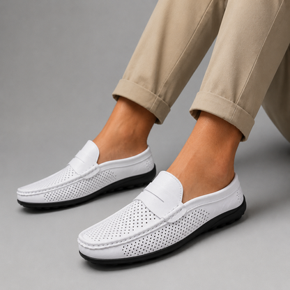 Men's Perforated Slip-On Loafers – Microfiber Upper with Flexible Sole