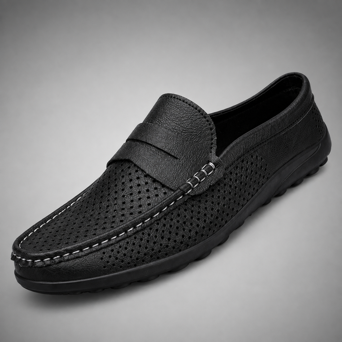 Men's Perforated Slip-On Loafers – Microfiber Upper with Flexible Sole