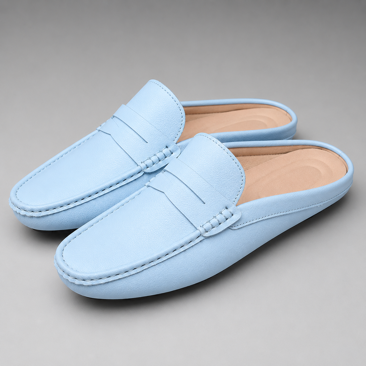 Men's Genuine Hide Backless Slip-On Loafers – Moc Toe Stitching with Flexible Non-Slip Driving Sole