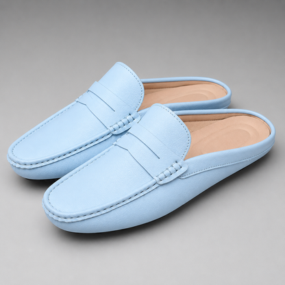 Men's Genuine Hide Backless Slip-On Loafers – Moc Toe Stitching with Flexible Non-Slip Driving Sole