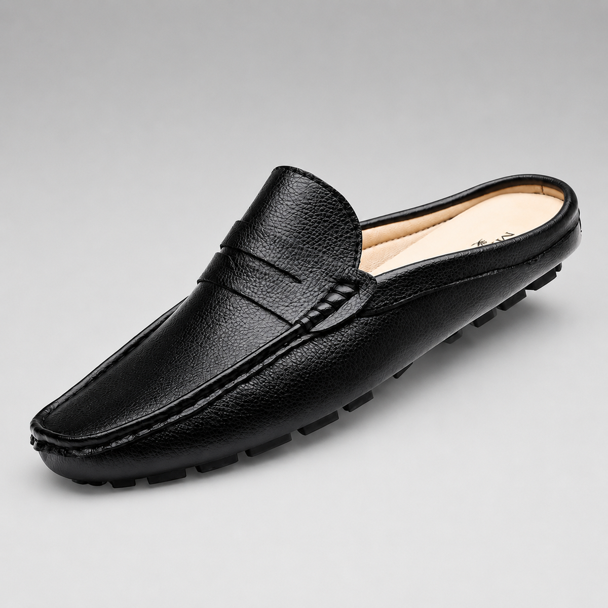 Men's Genuine Hide Backless Slip-On Loafers – Moc Toe Stitching with Flexible Non-Slip Driving Sole