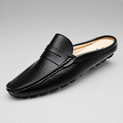 Men's Genuine Hide Backless Slip-On Loafers – Moc Toe Stitching with Flexible Non-Slip Driving Sole