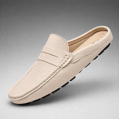 Men's Genuine Hide Backless Slip-On Loafers – Moc Toe Stitching with Flexible Non-Slip Driving Sole
