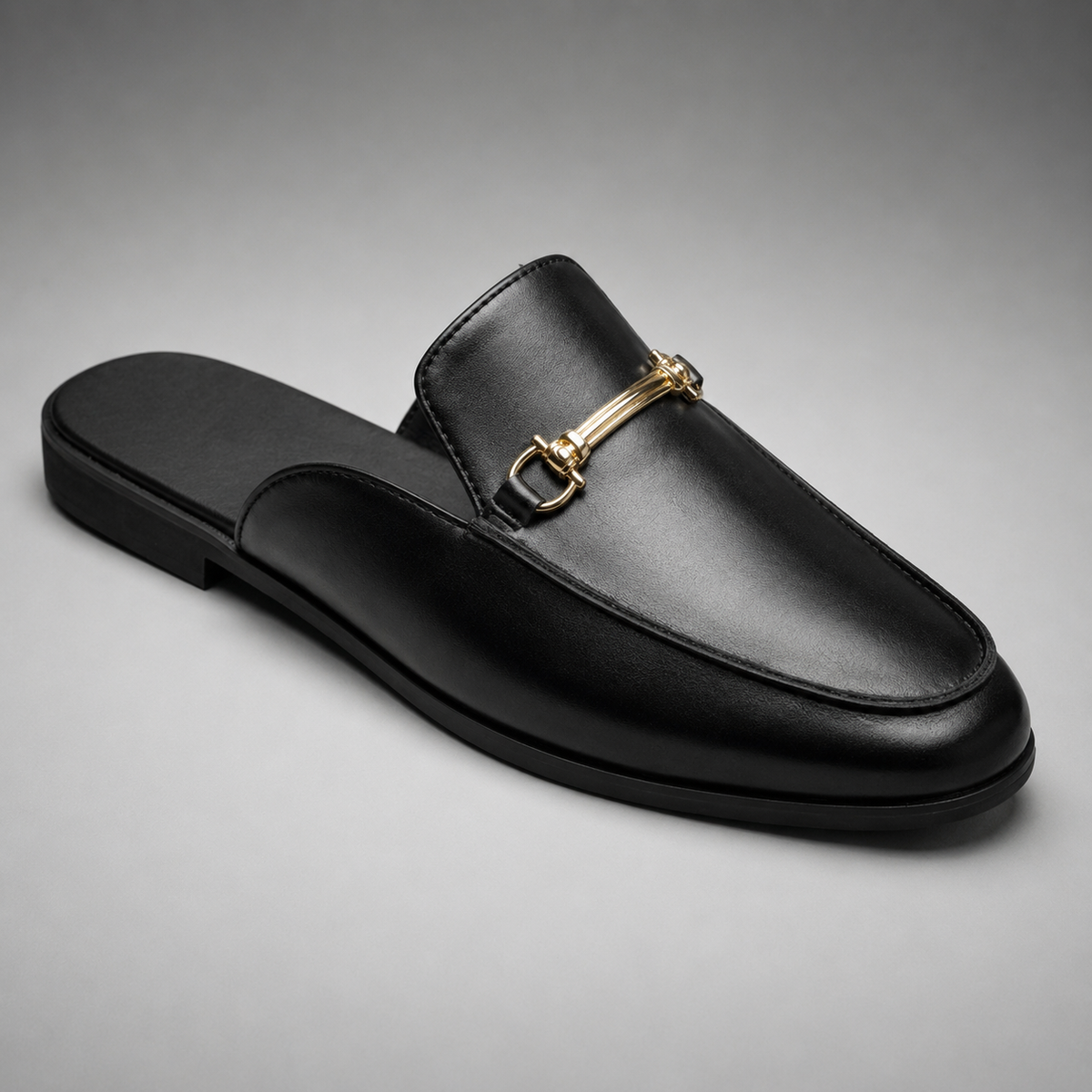 Men's Synthetic PU Mule Shoes – Open-Back Style with Metallic Accent
