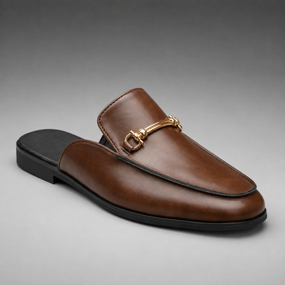 Men's Synthetic PU Mule Shoes – Open-Back Style with Metallic Accent