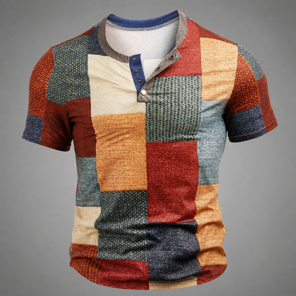 Men's Patchwork T-Shirt – Relaxed Fit with Modern Collar