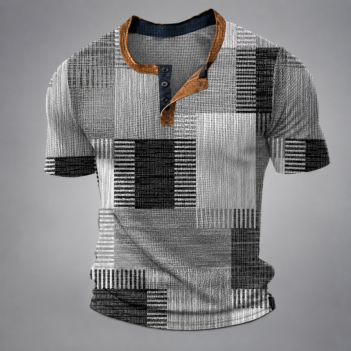 Men's Patchwork T-Shirt – Relaxed Fit with Modern Collar