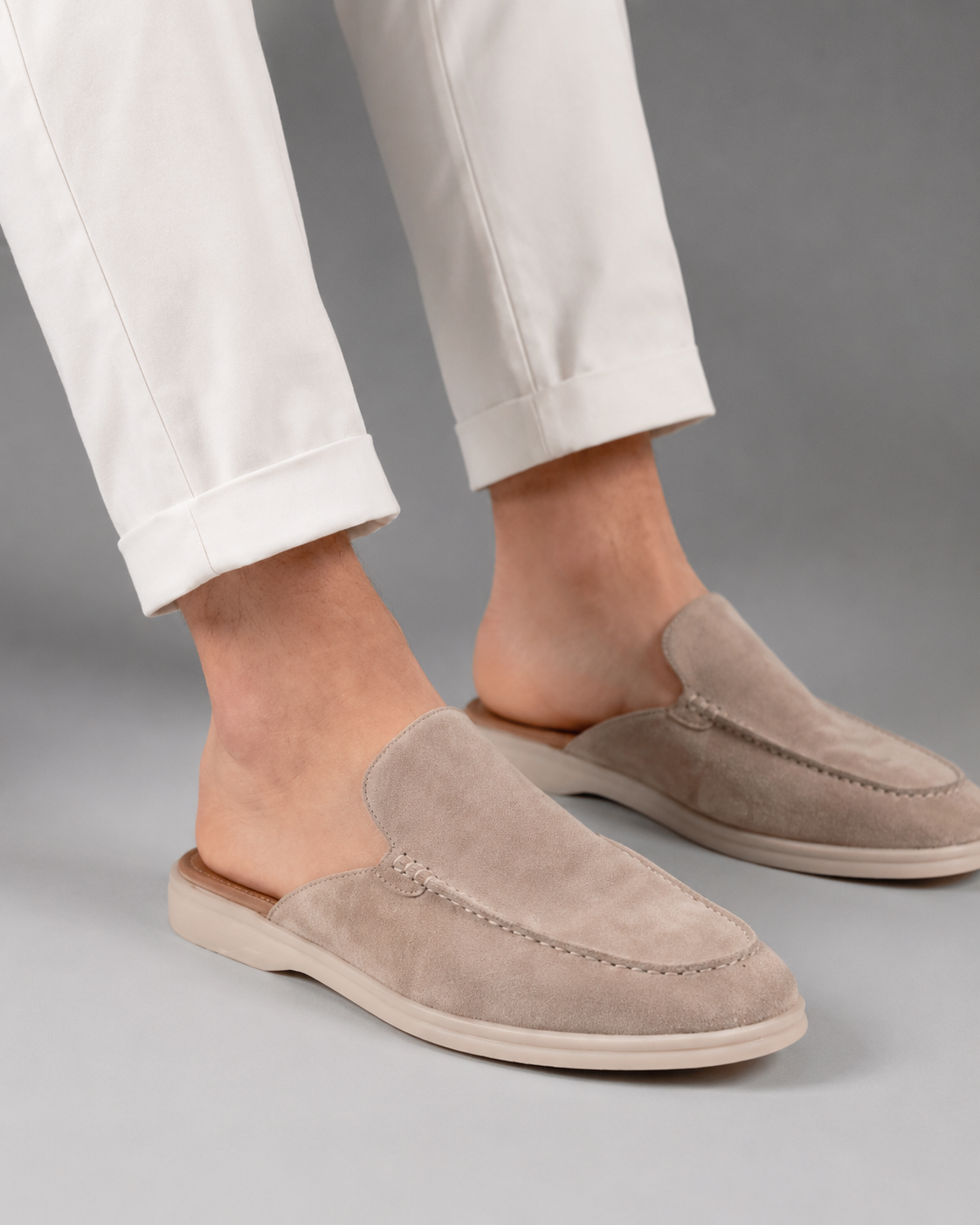 Men's Suede Mules Shoes – Open-Back Slip-On Style with Rubber Sole