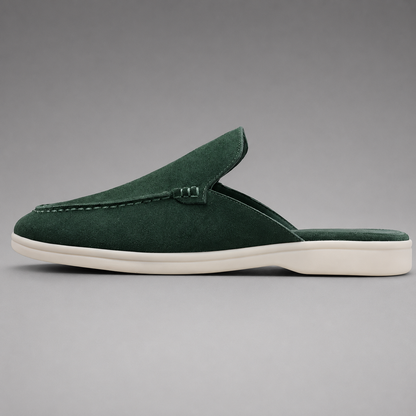 Men's Suede Mules Shoes – Open-Back Slip-On Style with Rubber Sole