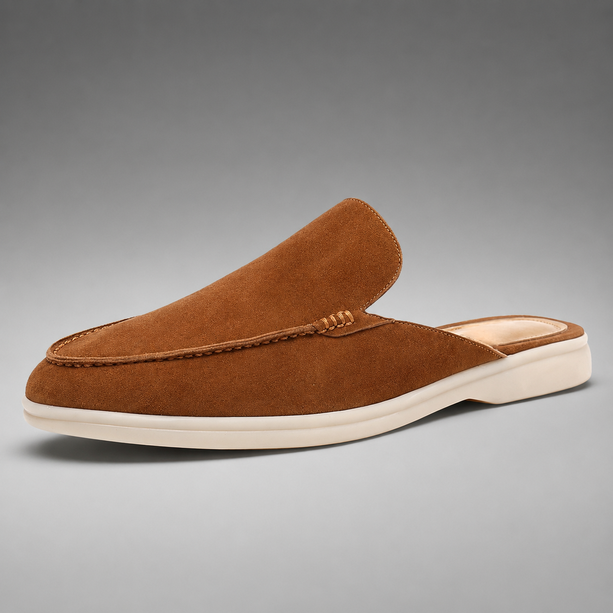 Men's Suede Mules Shoes – Open-Back Slip-On Style with Rubber Sole