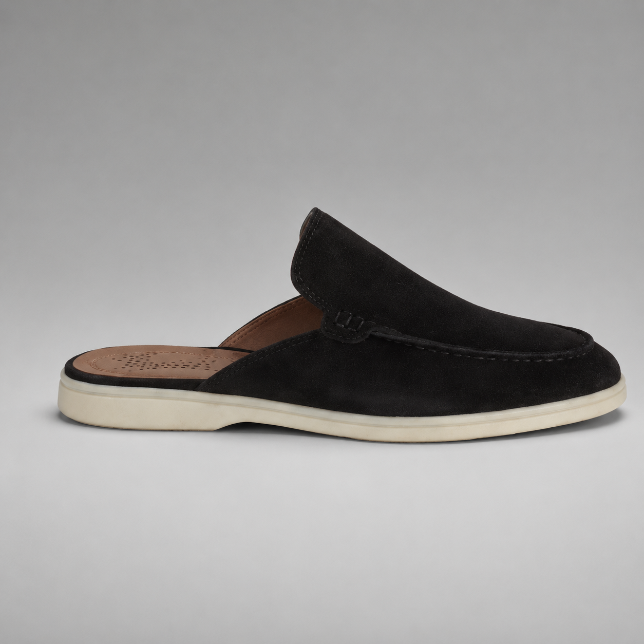 Men's Suede Mules Shoes – Open-Back Slip-On Style with Rubber Sole