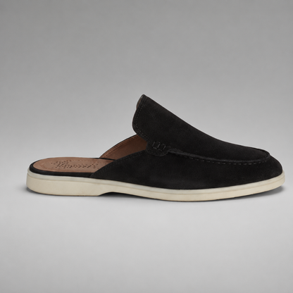 Men's Suede Mules Shoes – Open-Back Slip-On Style with Rubber Sole