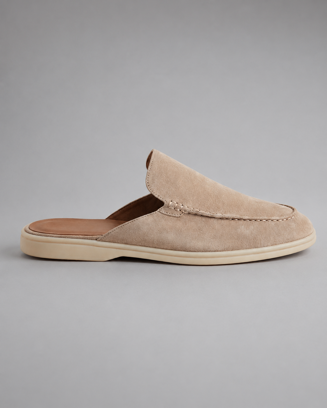 Men's Suede Mules Shoes – Open-Back Slip-On Style with Rubber Sole