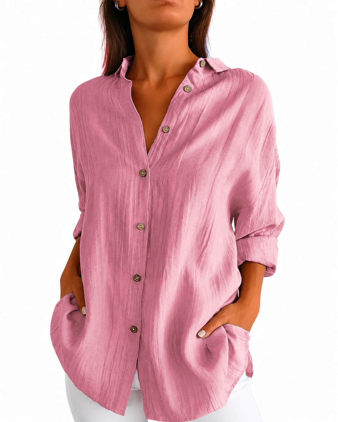 Women's Long Sleeve Button-Up Shirt – Tailored Fit with Structured Collar
