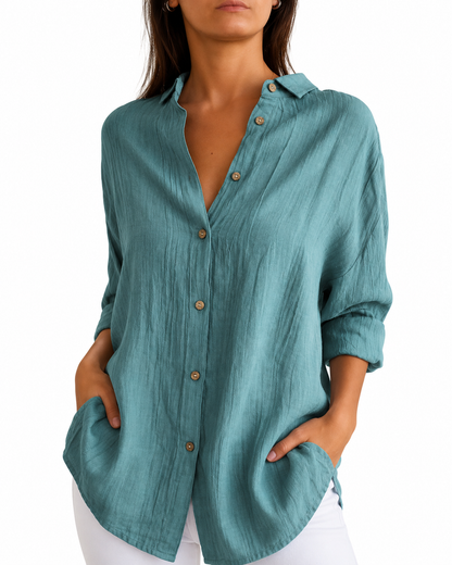 Women's Long Sleeve Button-Up Shirt – Tailored Fit with Structured Collar