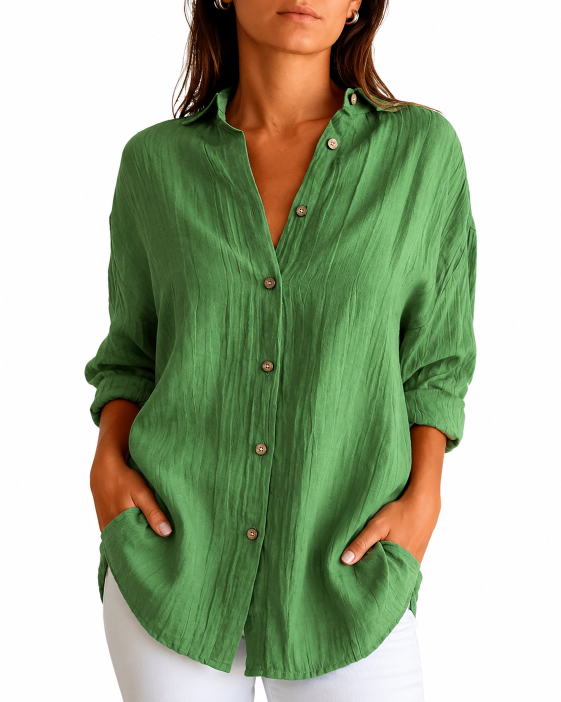 Women's Long Sleeve Button-Up Shirt – Tailored Fit with Structured Collar