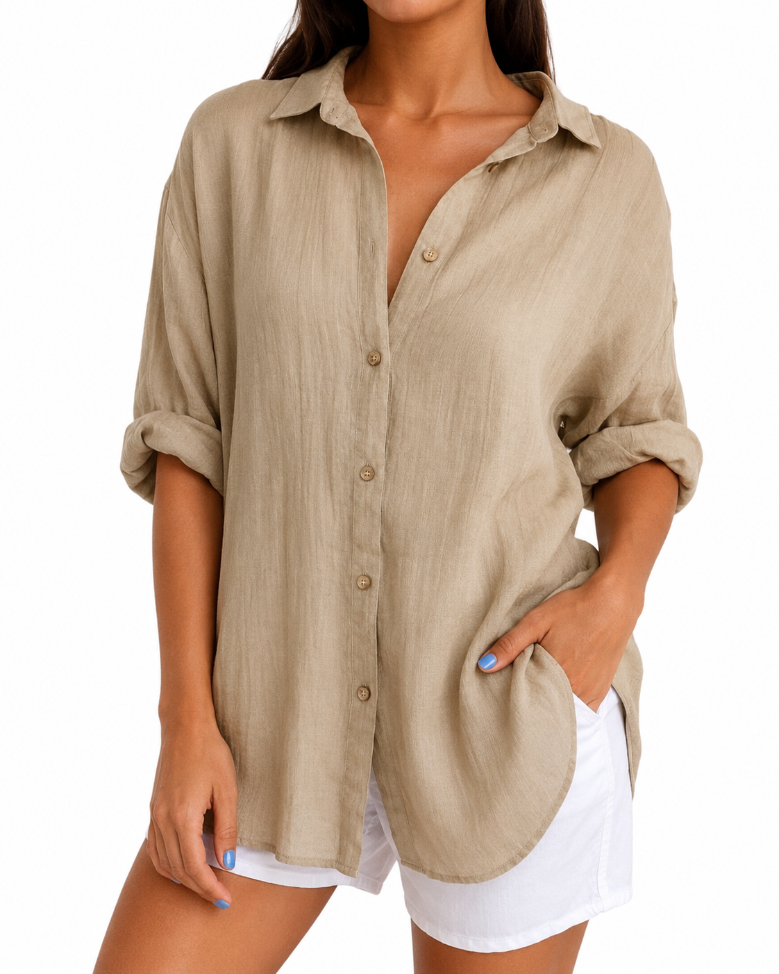 Women's Long Sleeve Button-Up Shirt – Tailored Fit with Structured Collar