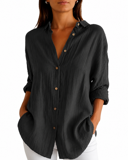 Women's Long Sleeve Button-Up Shirt – Tailored Fit with Structured Collar