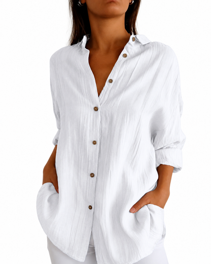 Women's Long Sleeve Button-Up Shirt – Tailored Fit with Structured Collar