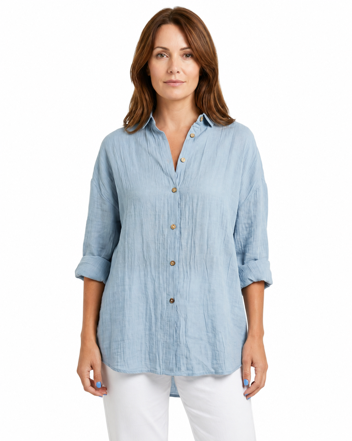 Women's Long Sleeve Button-Up Shirt – Tailored Fit with Structured Collar