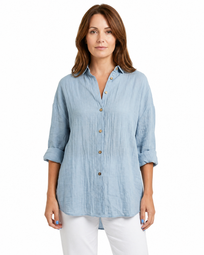 Women's Long Sleeve Button-Up Shirt – Tailored Fit with Structured Collar
