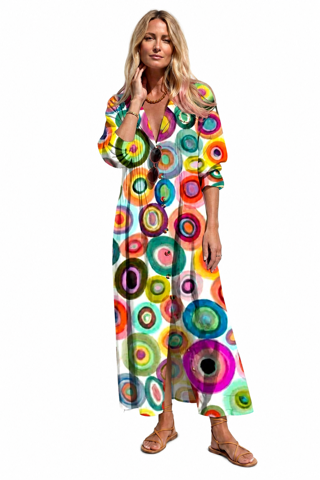 Women's Printed Maxi Shirt Dress – Lightweight and Versatile