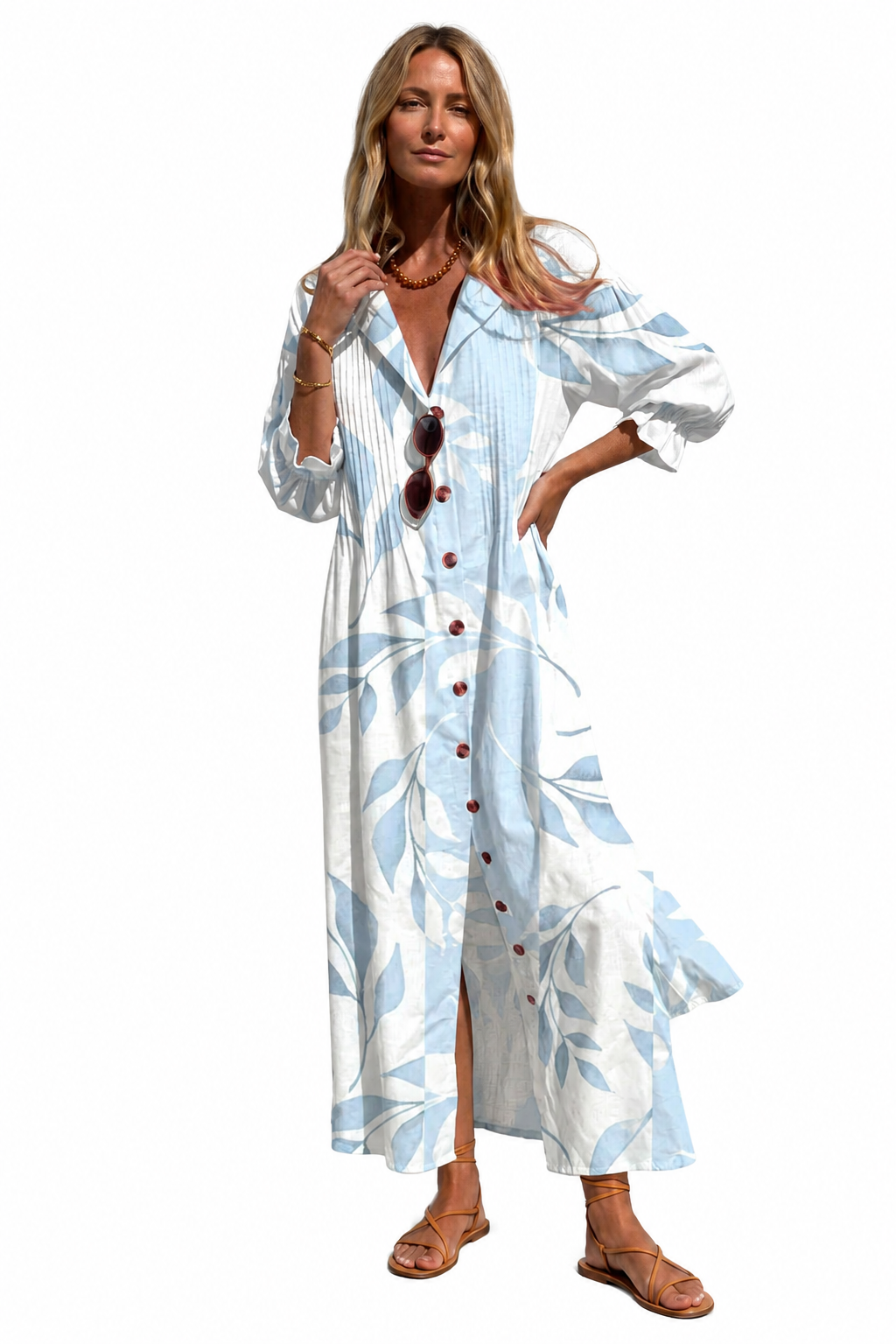 Women's Printed Maxi Shirt Dress – Lightweight and Versatile