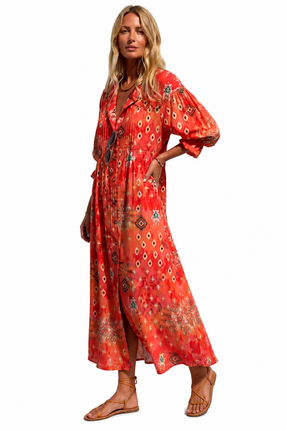 Women's Printed Maxi Shirt Dress – Lightweight and Versatile