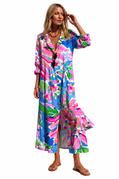 Women's Printed Maxi Shirt Dress – Lightweight and Versatile