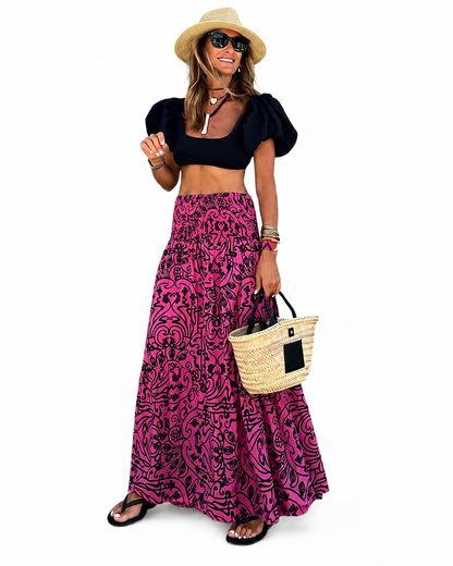 Women's Boho Print Long Summer Skirt – Versatile and Durable