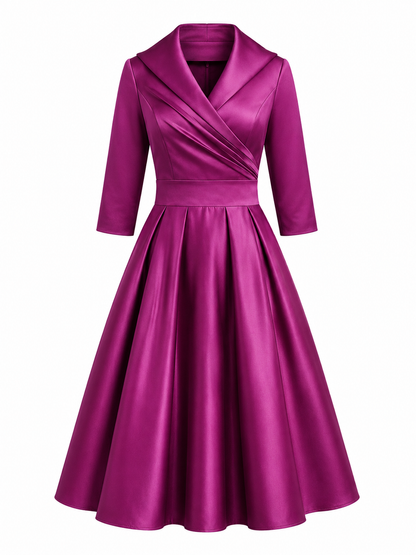 Women's Midi Dress – V Neckline with Pleated Waist