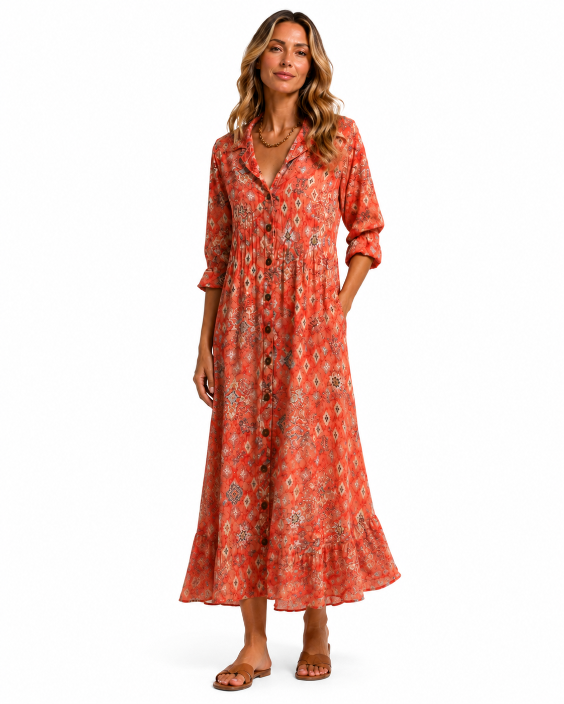 Women's Lightweight Printed Shirt Dress – Relaxed Fit with Button-Front Design
