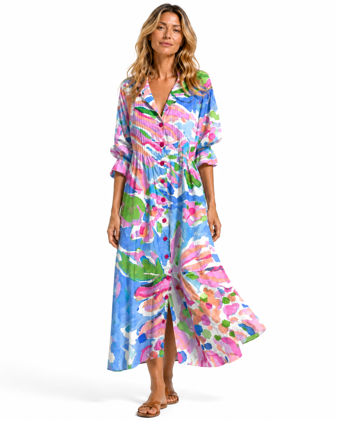 Women's Lightweight Printed Shirt Dress – Relaxed Fit with Button-Front Design