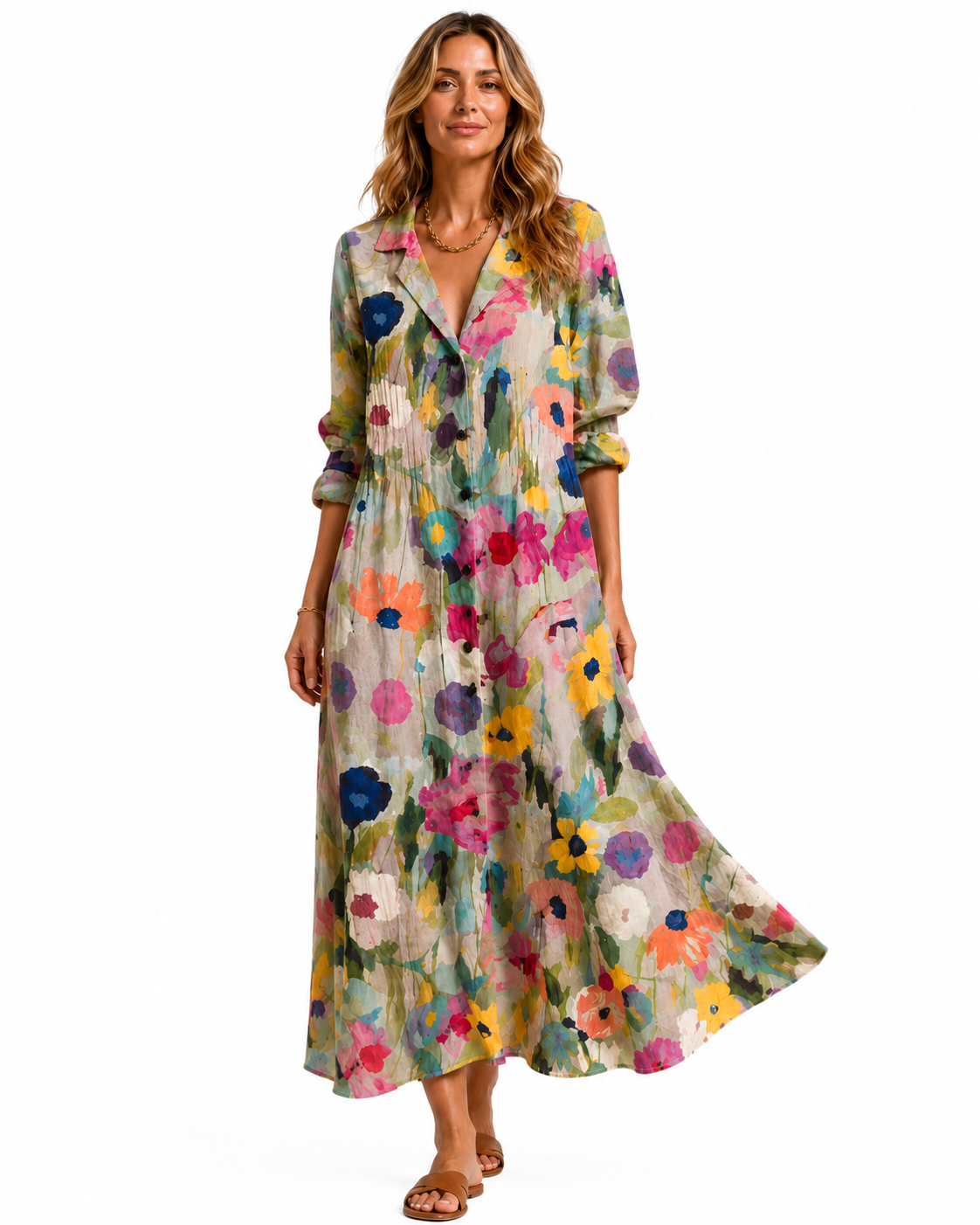 Women's Lightweight Printed Shirt Dress – Relaxed Fit with Button-Front Design