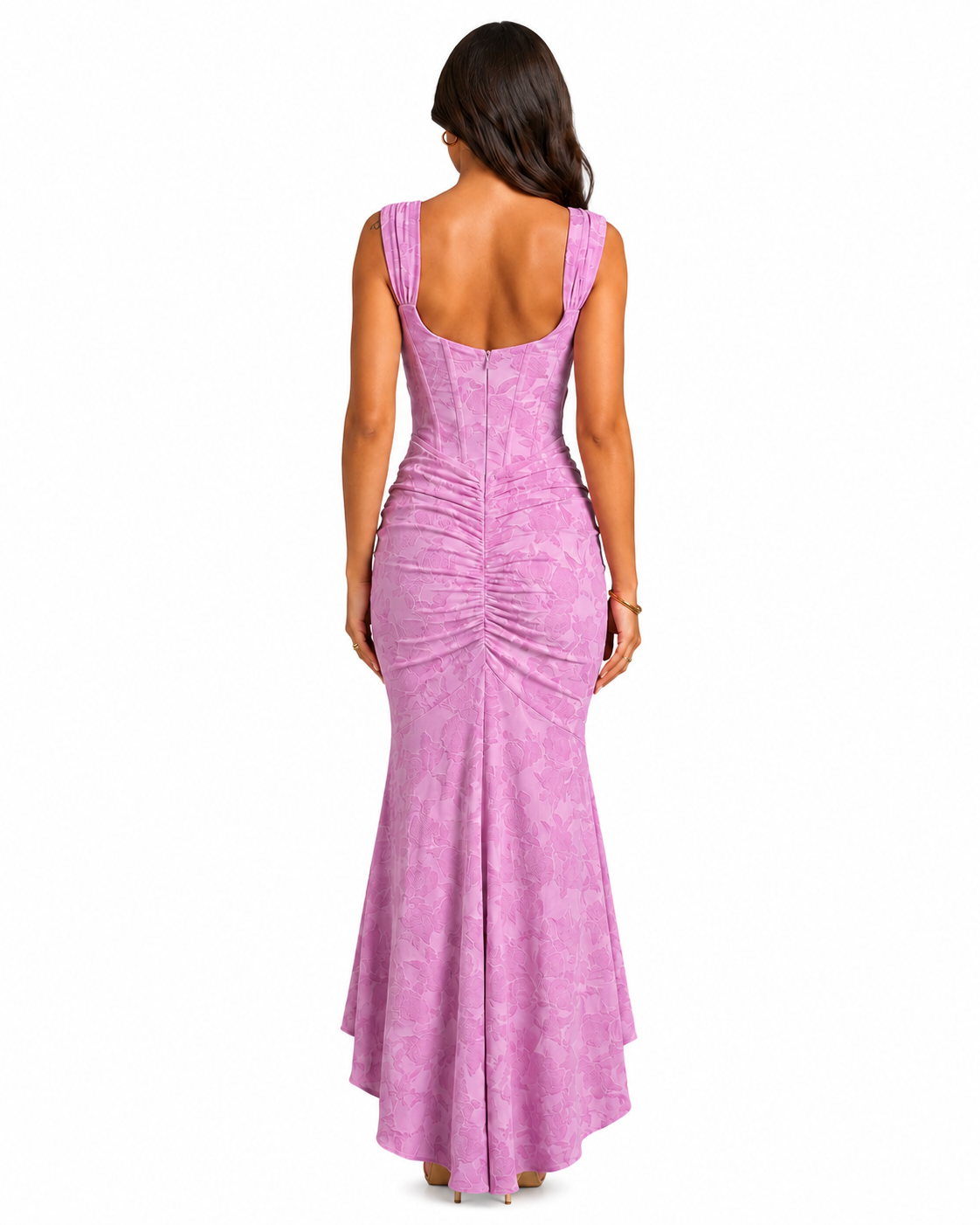Women's Floral Maxi Dress – Corset Bodice with Asymmetrical Hem