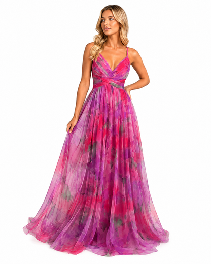 Women's Floral Maxi Dress – V-Neckline with Flowing Silhouette