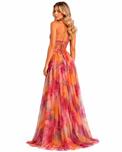 Women's Floral Maxi Dress – V-Neckline with Flowing Silhouette