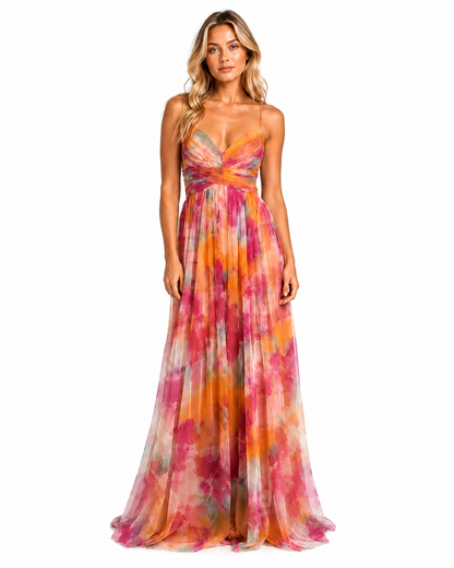 Women's Floral Maxi Dress – V-Neckline with Flowing Silhouette