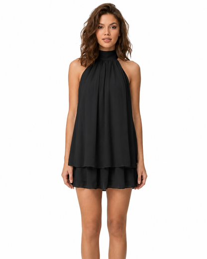 Women's Lightweight Tiered Ruffle Dress – High Neck Halter Backless