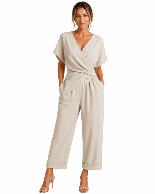 Women's Lightweight Wrap Front Co-Ord Set – Relaxed Fit with Cropped Trousers