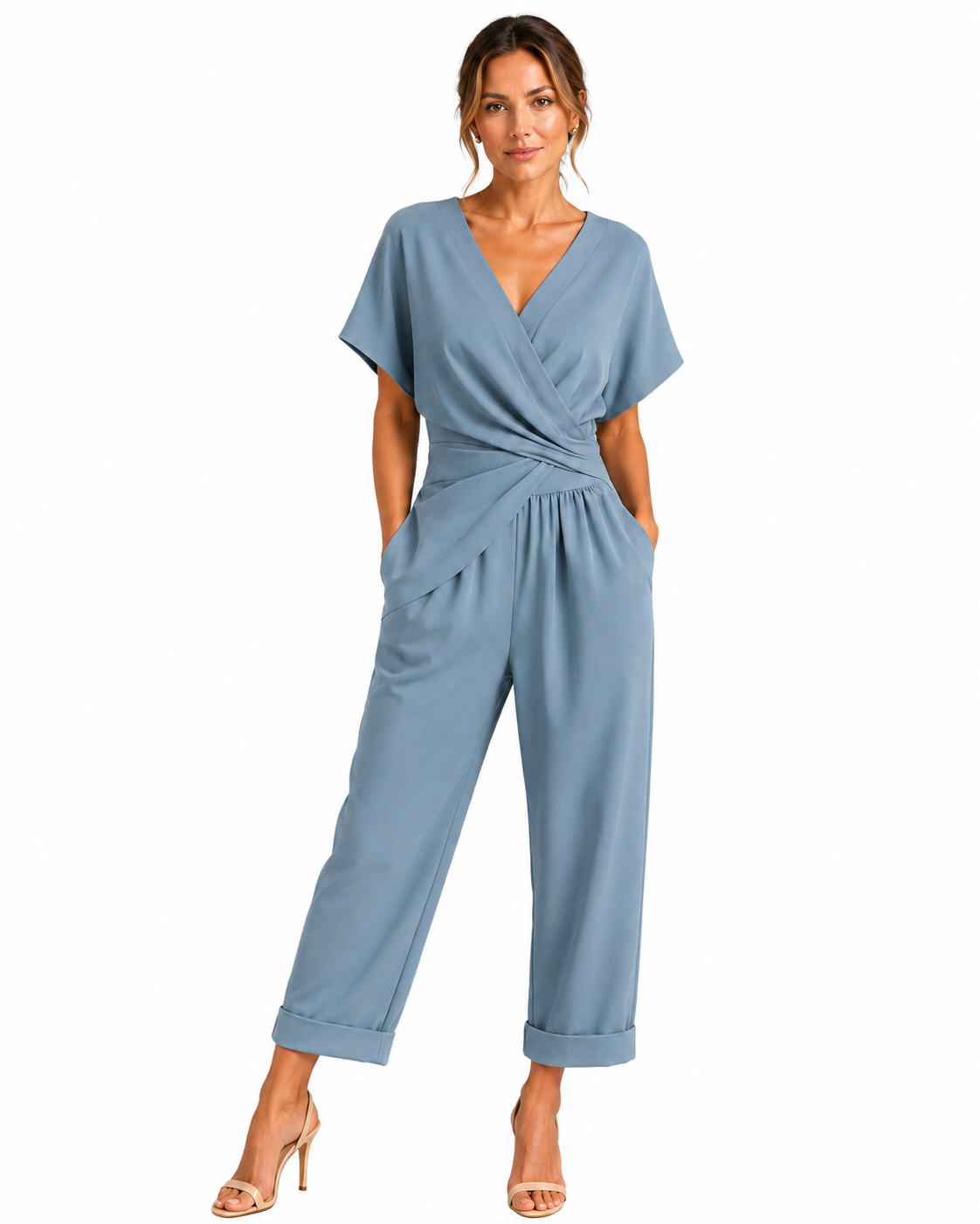 Women's Lightweight Wrap Front Co-Ord Set – Relaxed Fit with Cropped Trousers